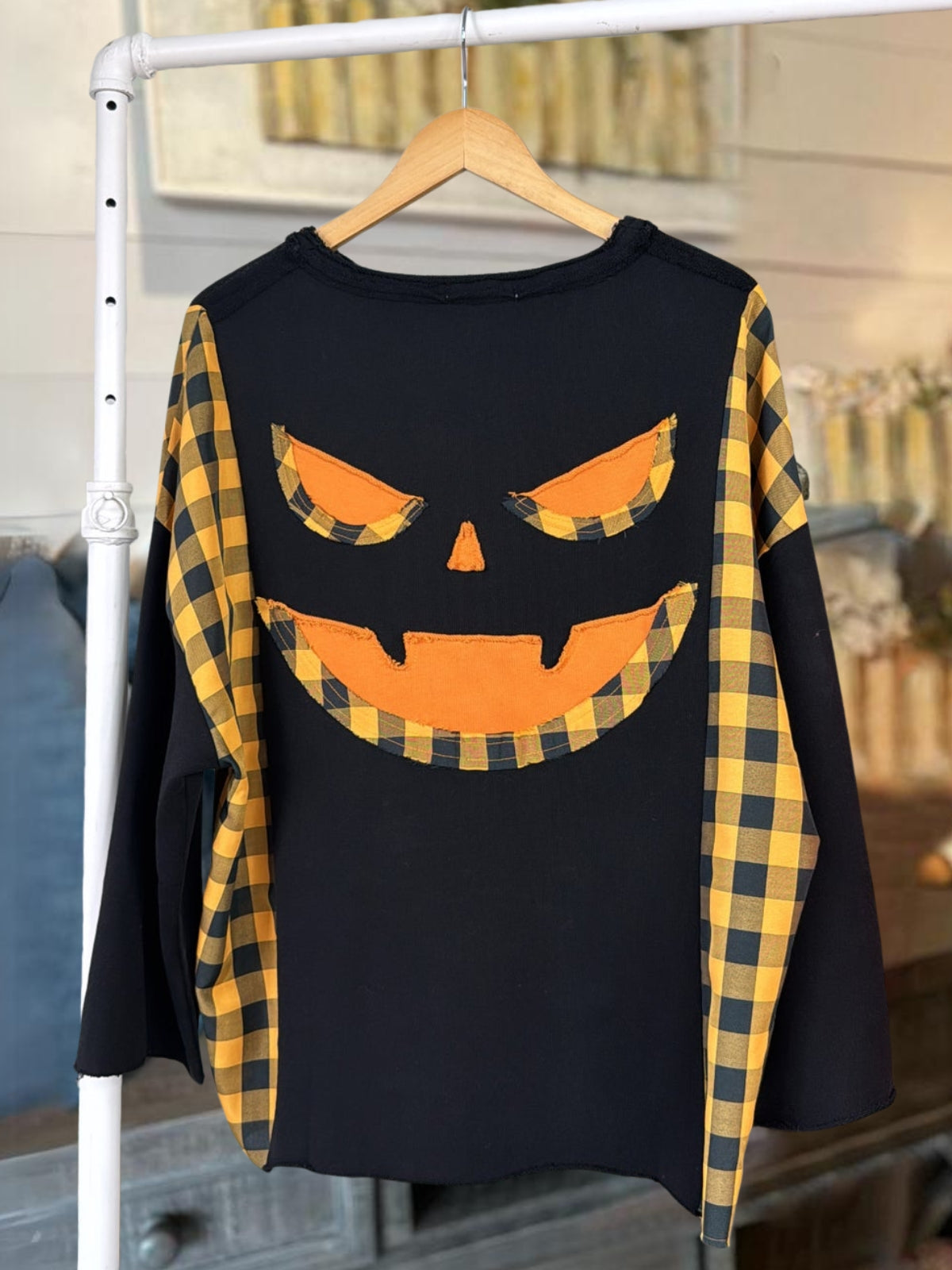 Halloween Pumpkin Face Appliqué Pullover