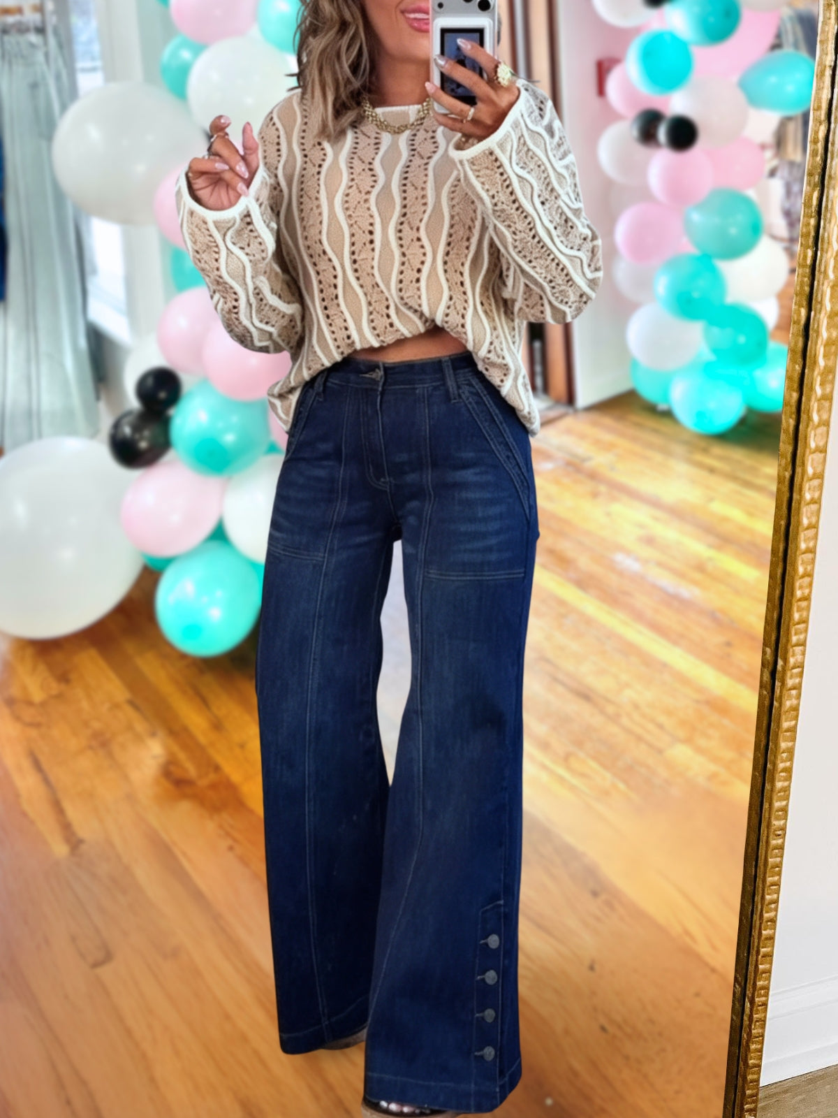 Comfortable Button-Down Wide-Leg Jeans