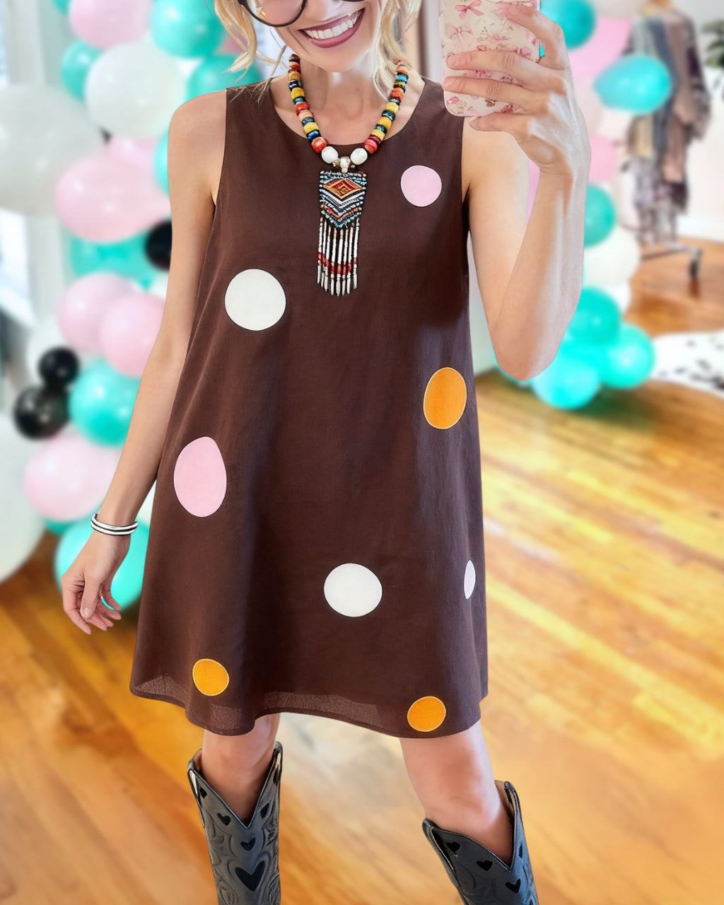 Colorful Polka Dot Chiffon Print Dress