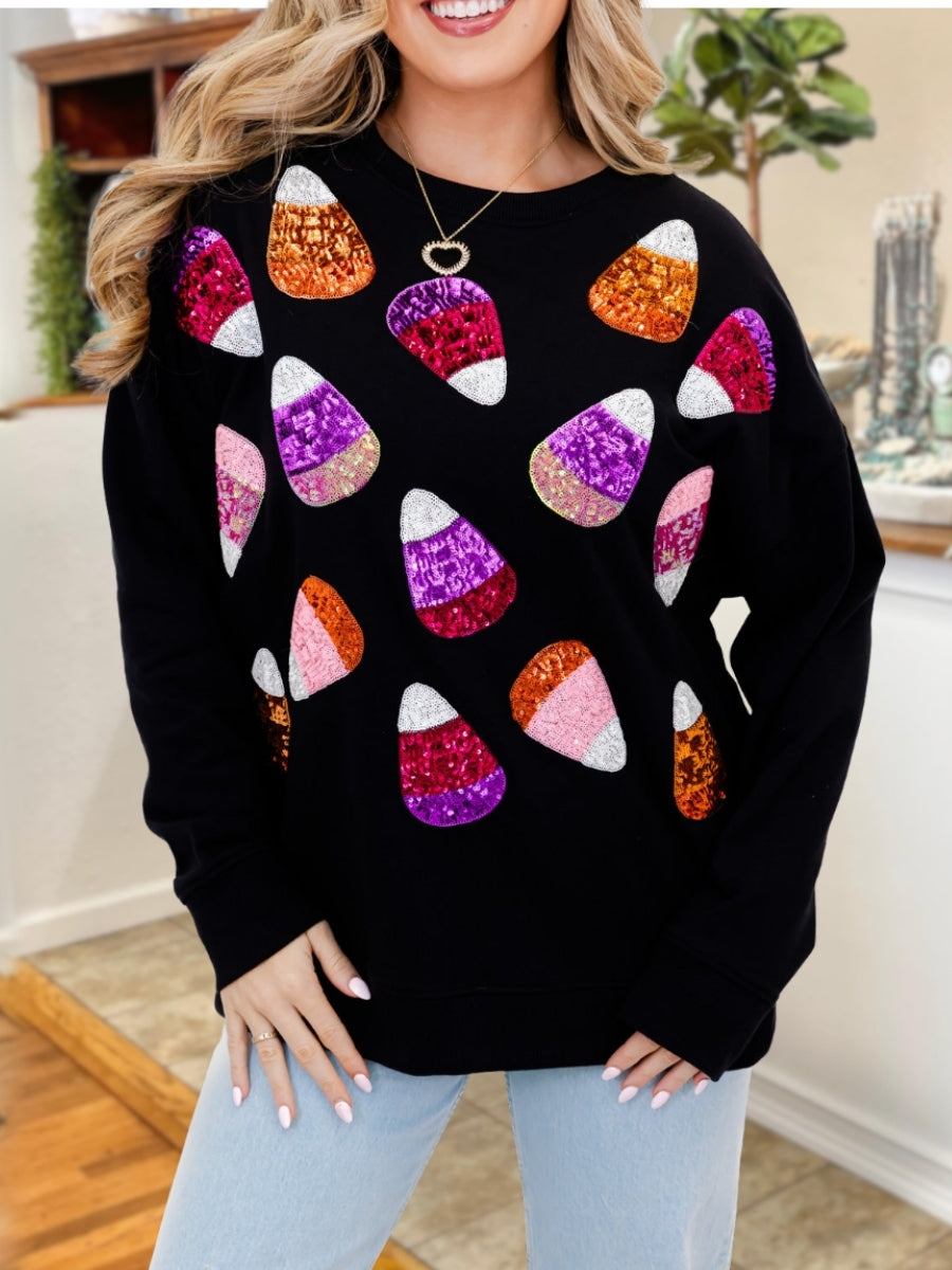 Multicolor Candy Corn Sequin Pullover