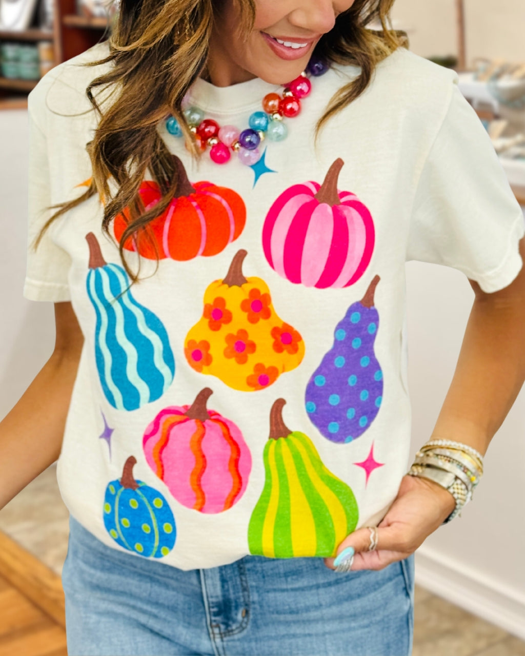 Colorful Pumpkin Print Halloween T-Shirt