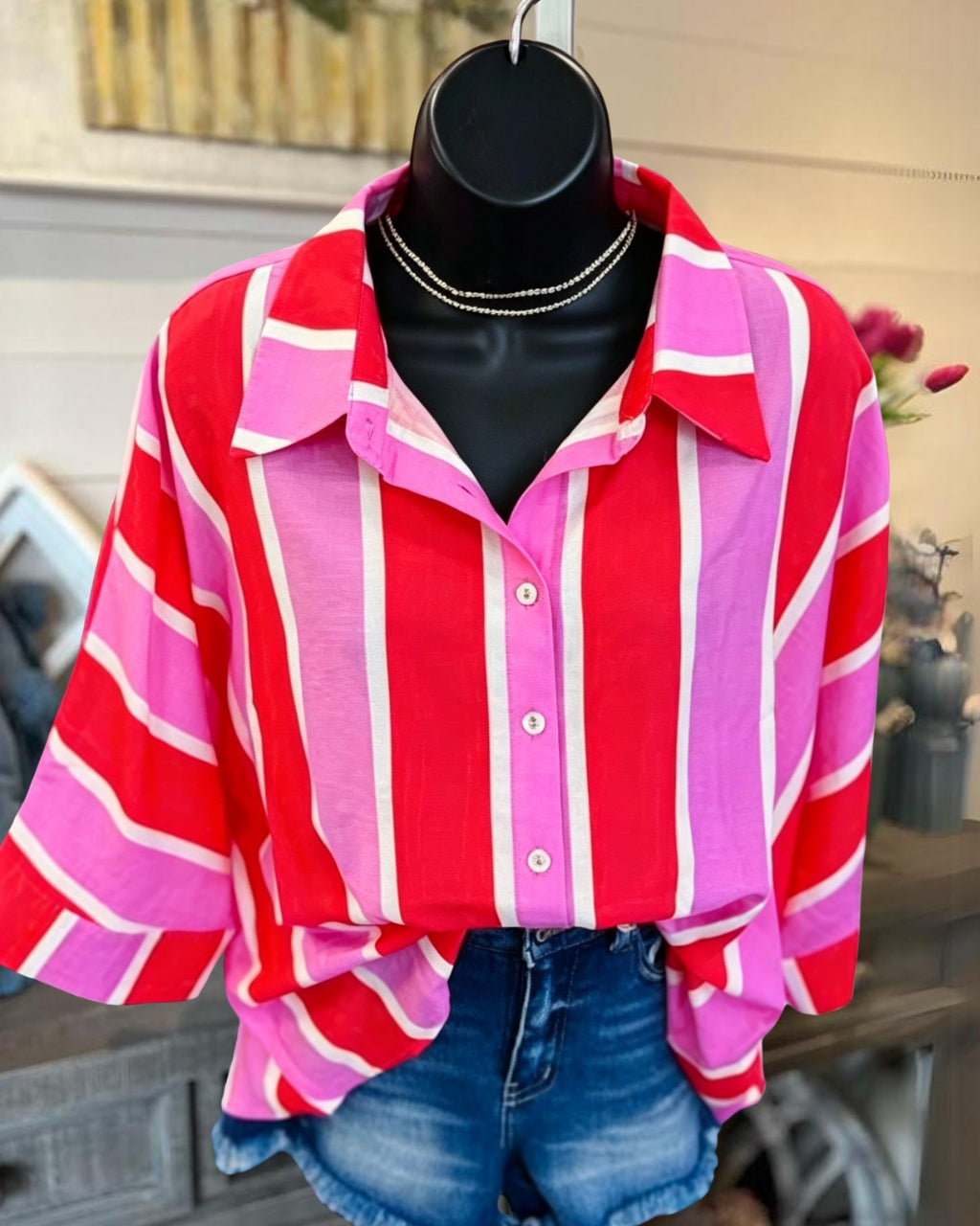 Color-blocked Striped Shirt