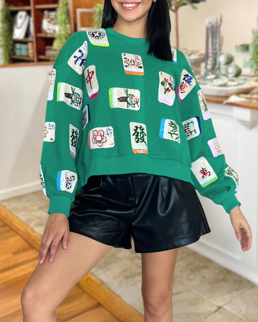 Relaxed Sequin Mahjong Sweatshirt