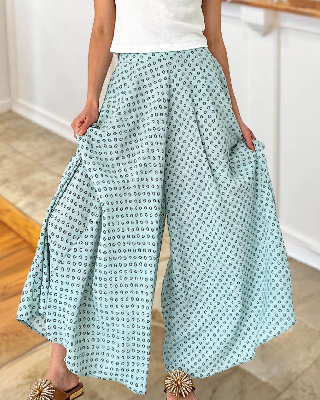 Geometric-Print Wide-Leg Pants