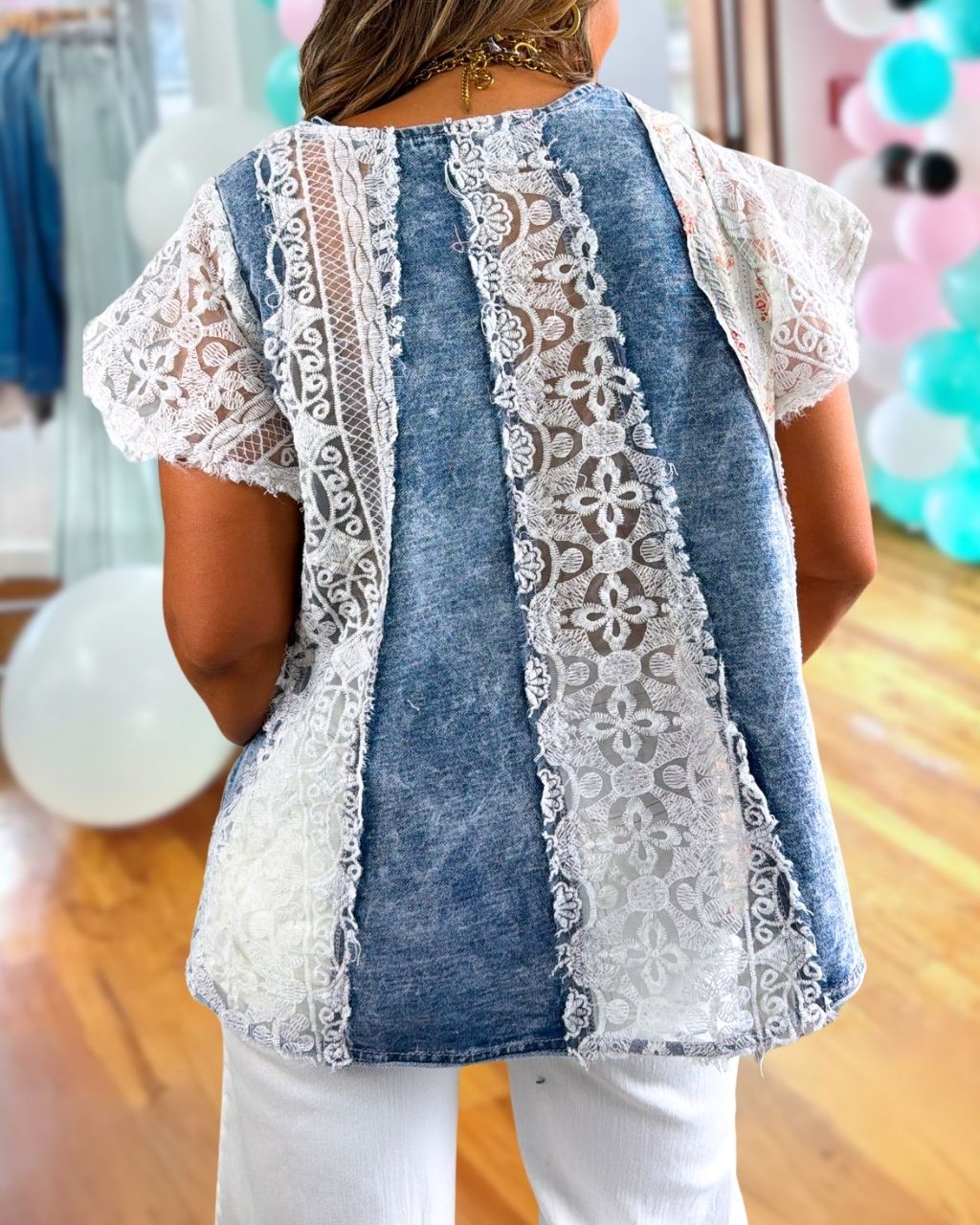 Lace Floral Patchwork Denim top