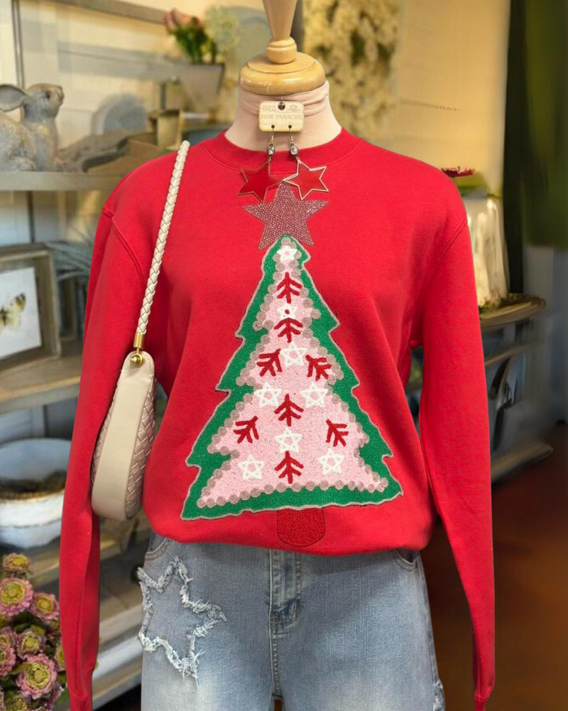 Christmas Tree Embroidered Pullover