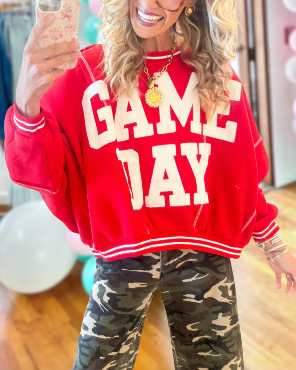 Oversized GAMEDAY Striped-Trim Pullover