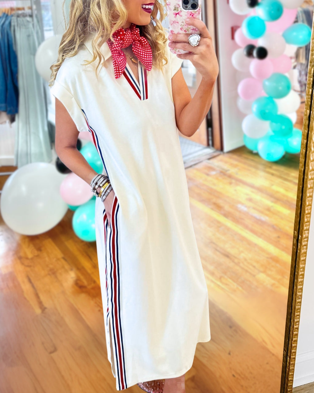 Striped Ribbon Trim Maxi Dress