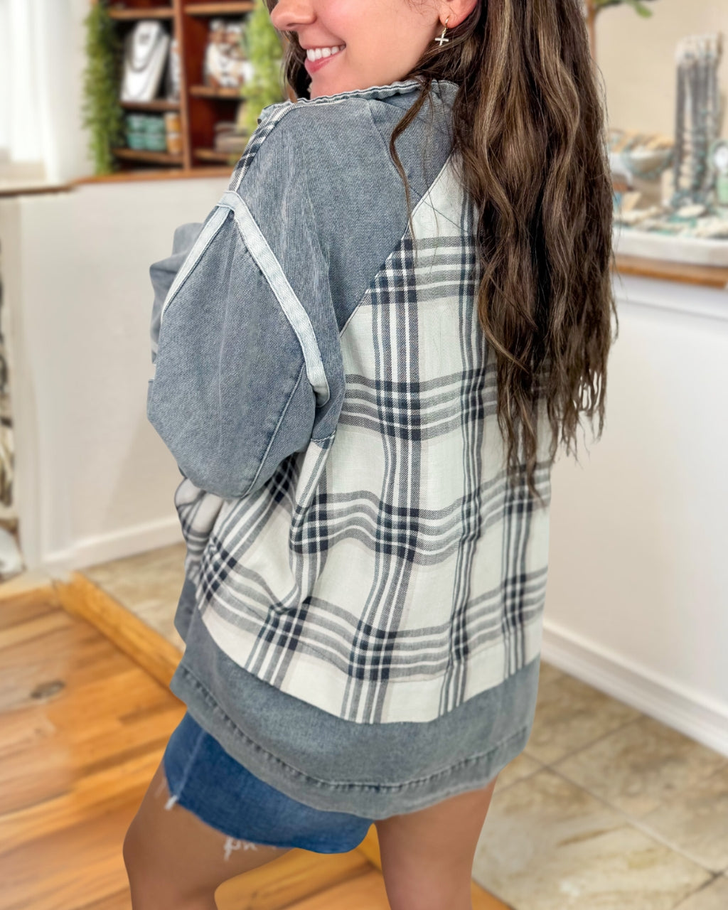 Stylish Plaid Denim Patchwork Jacket