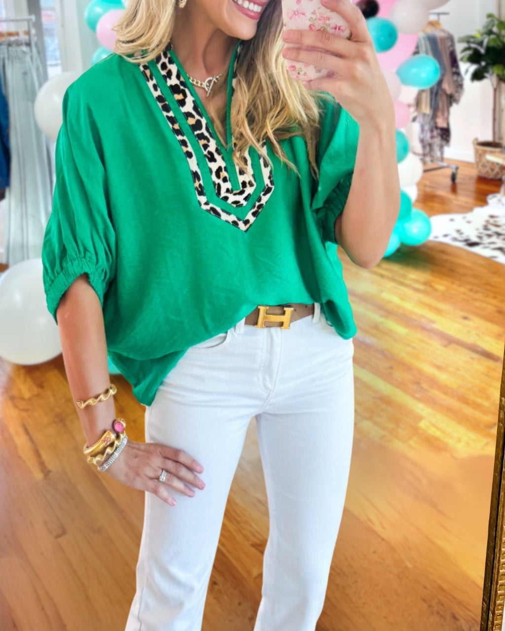 Patchwork Leopard Dolman Top