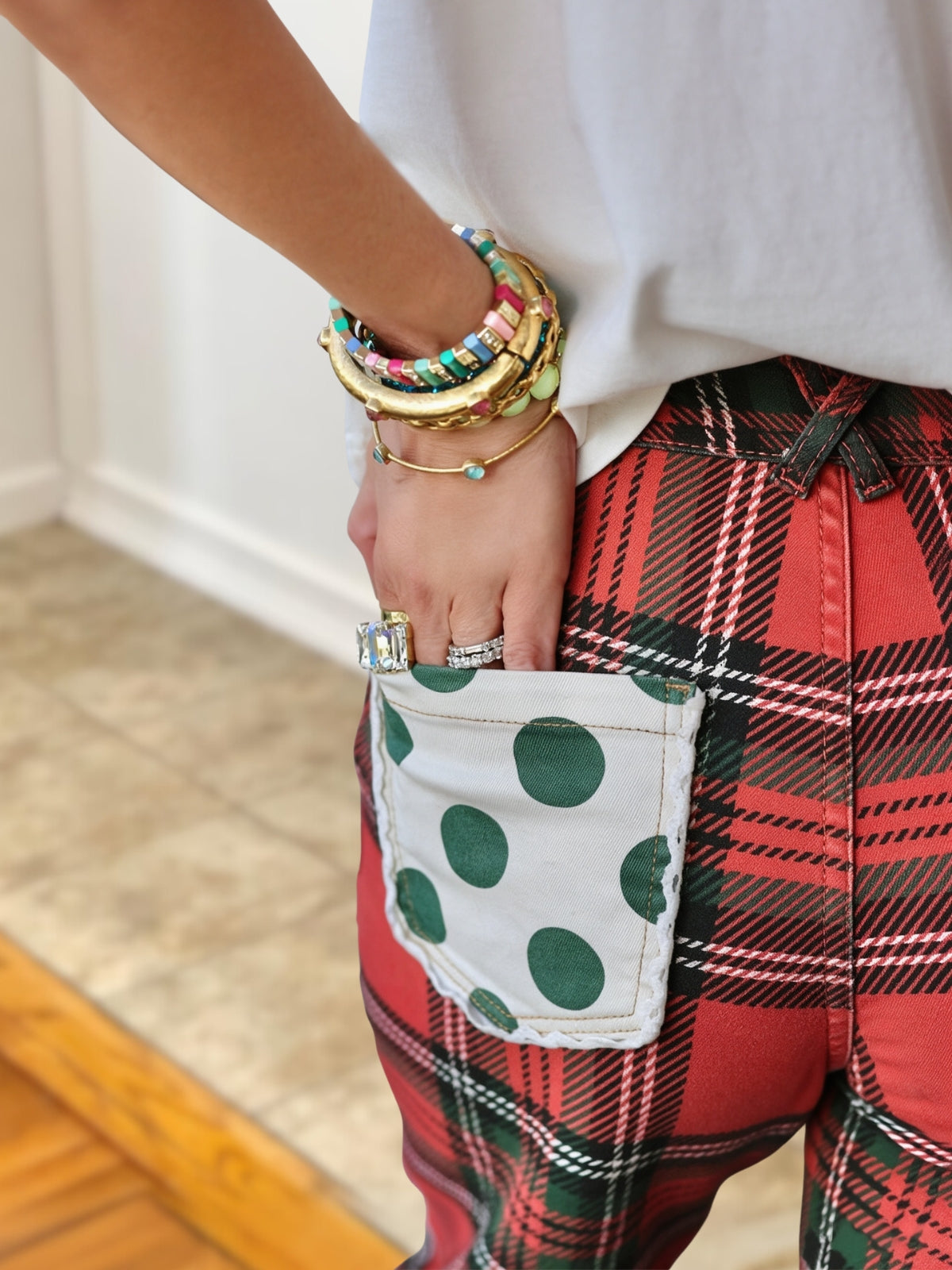 Retro Plaid Polka Dot Patchwork Pants
