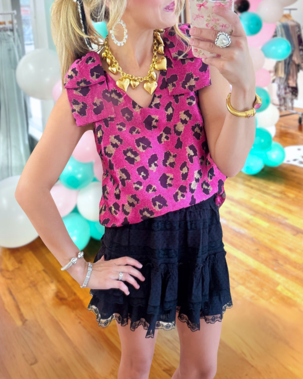 Chic Leopard Bow Sleeveless Top