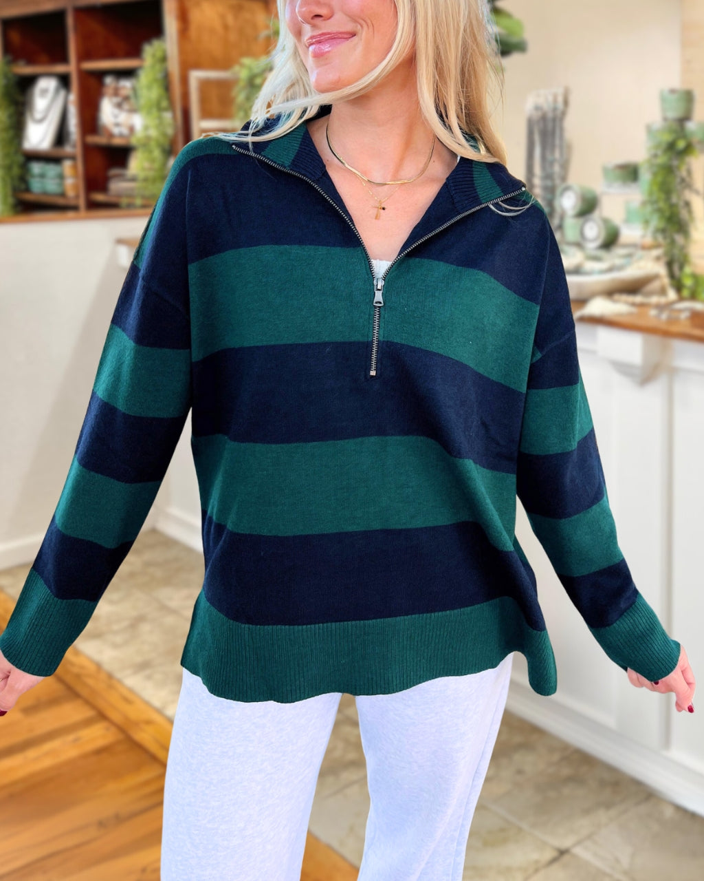 Stylish Striped Quarter Zip Sweatshirt