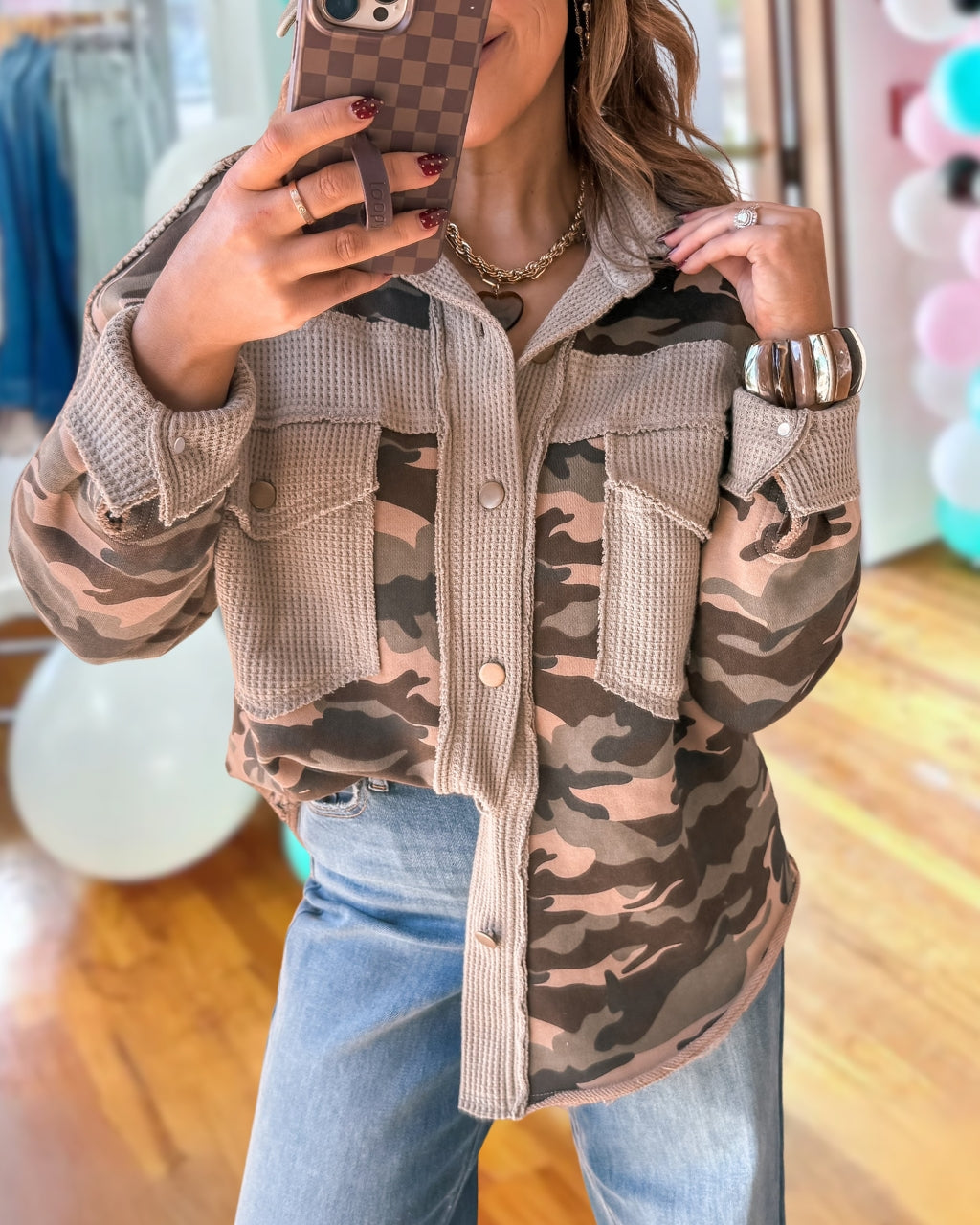 Waffle Camouflage Patchwork Jacket