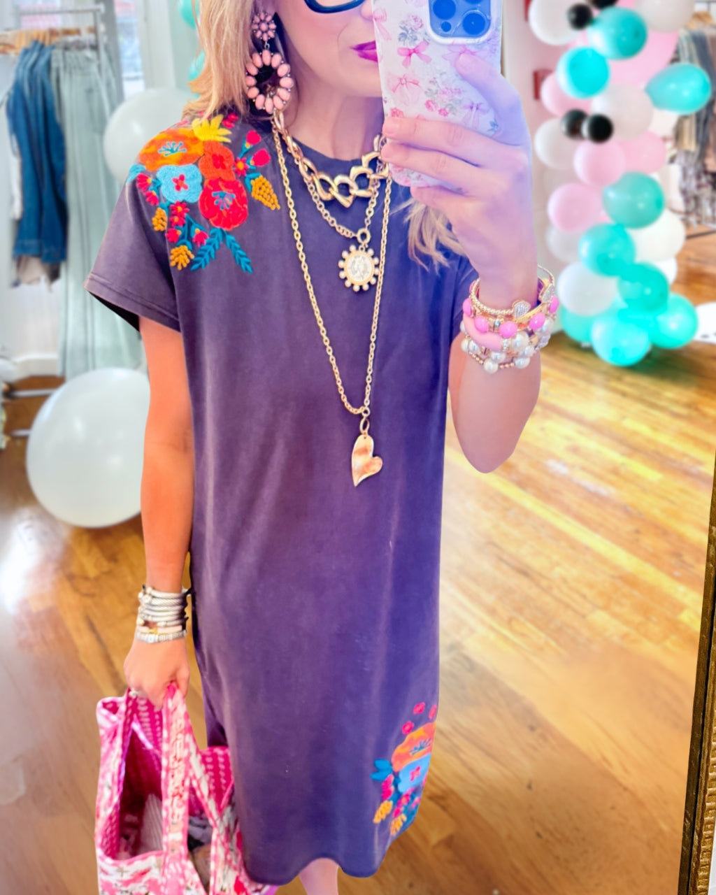 Floral Embroidered T-Shirt Dress