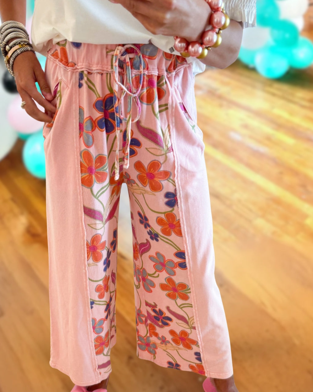 Floral Print Patchwork Trousers