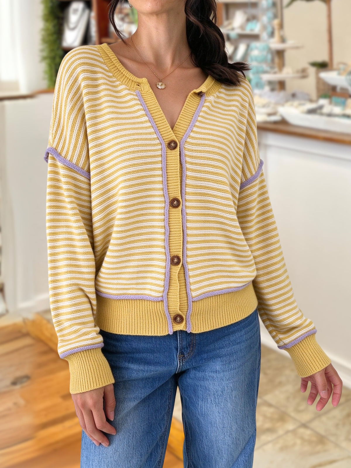 Stylish Striped Color-Block Cardigan