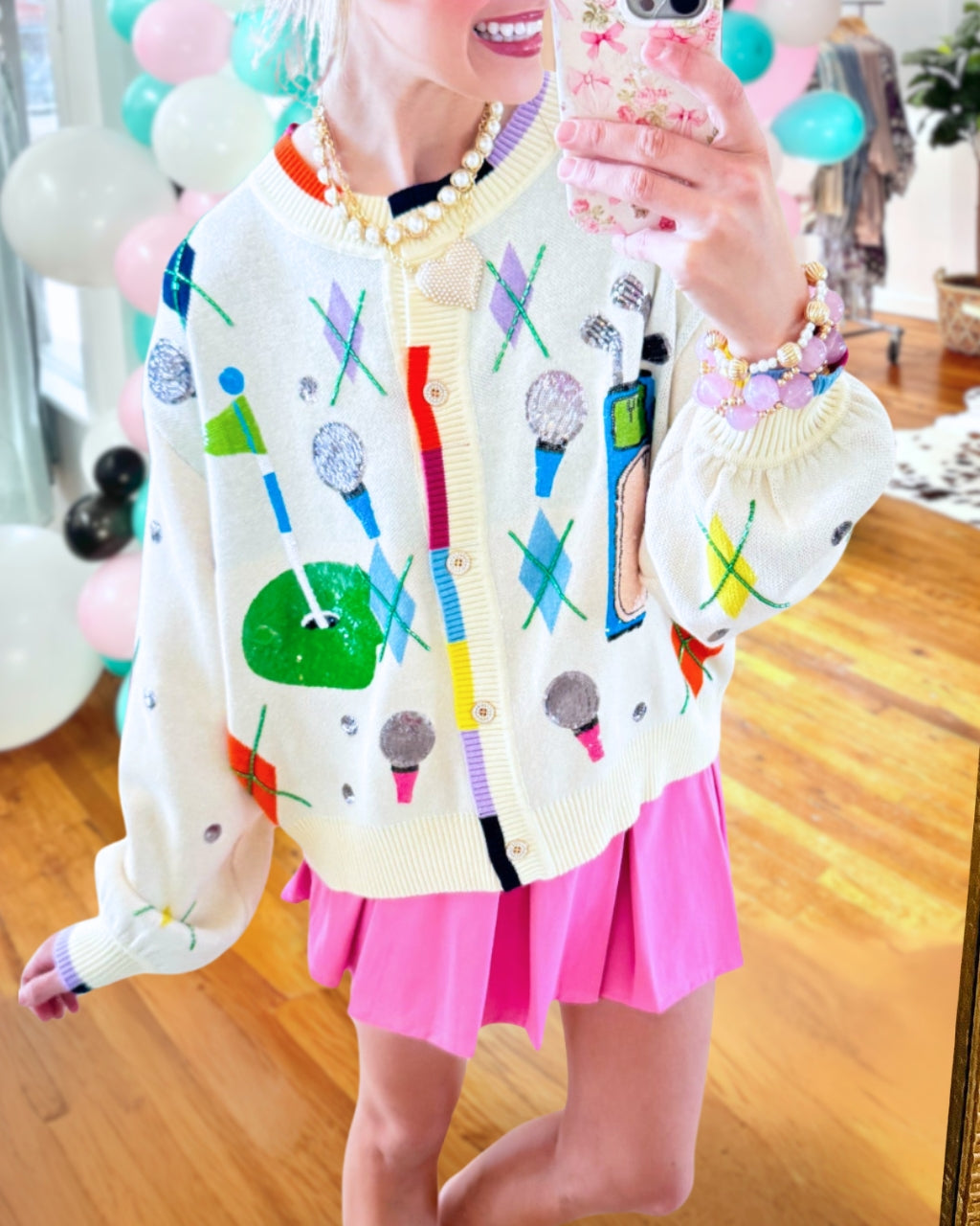 Golf Embroidered Sequin Cardigan