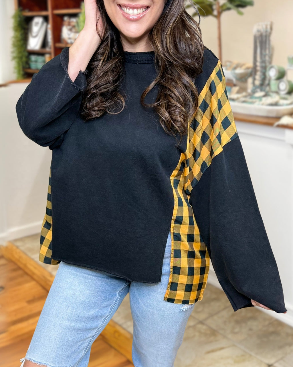 Applique Halloween Pumpkin Plaid Sweatshirt
