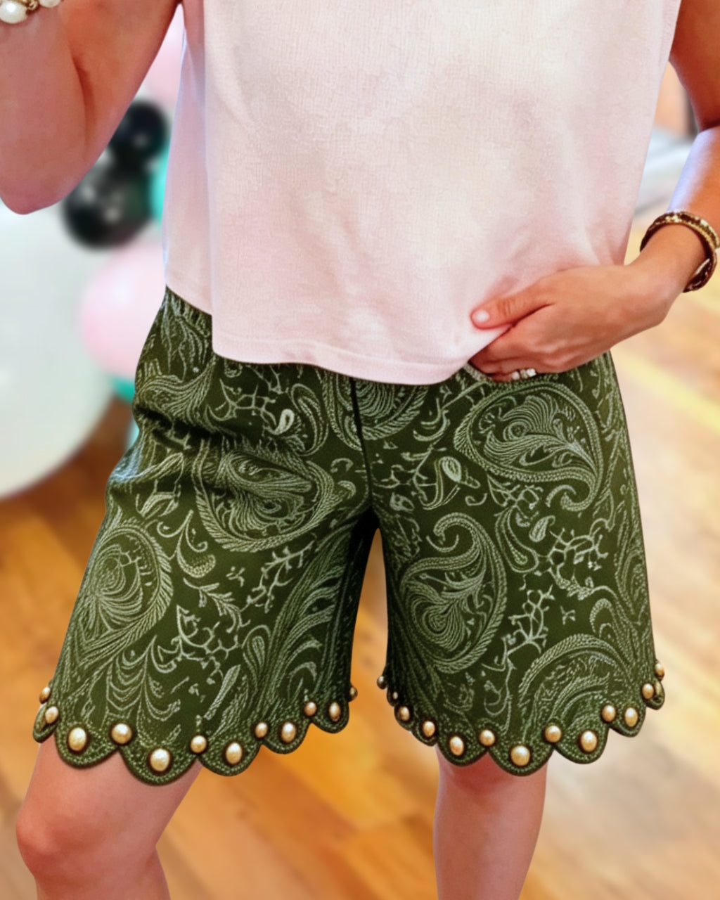 Beaded Hem Paisley Shorts