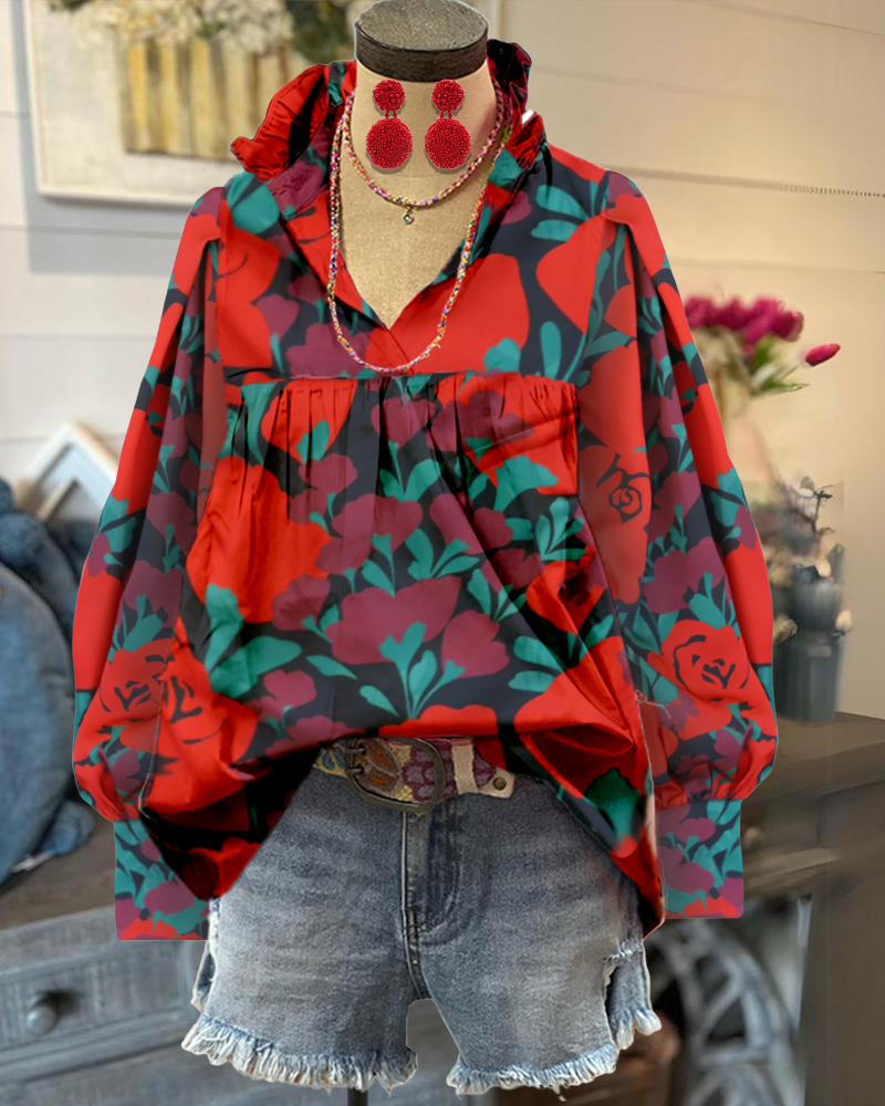 Brightly Floral V-neck Top