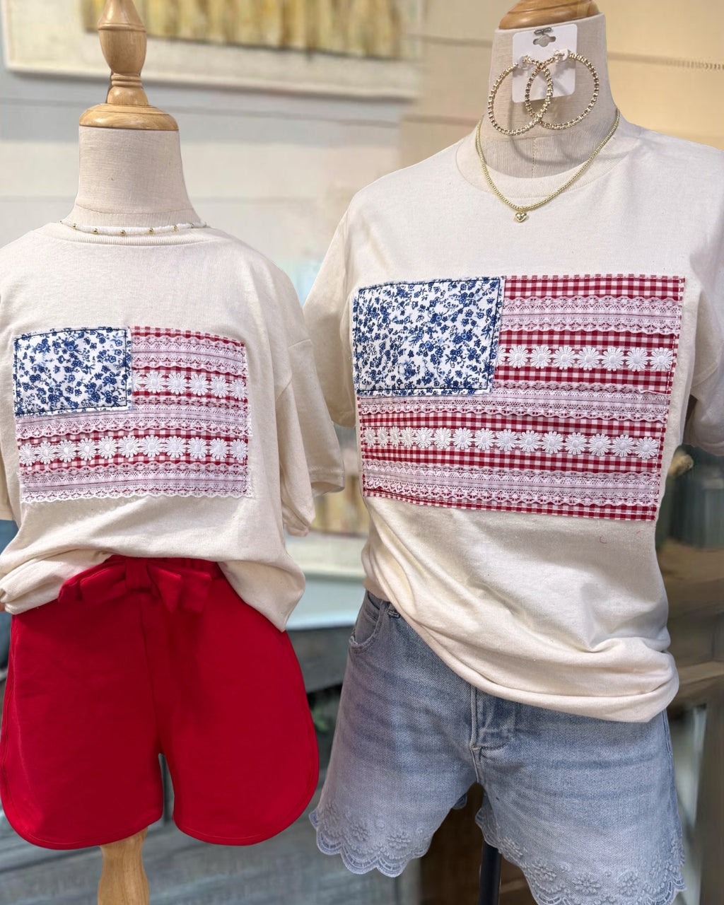 Floral Lace Flag Appliqué T-Shirt (Adult)