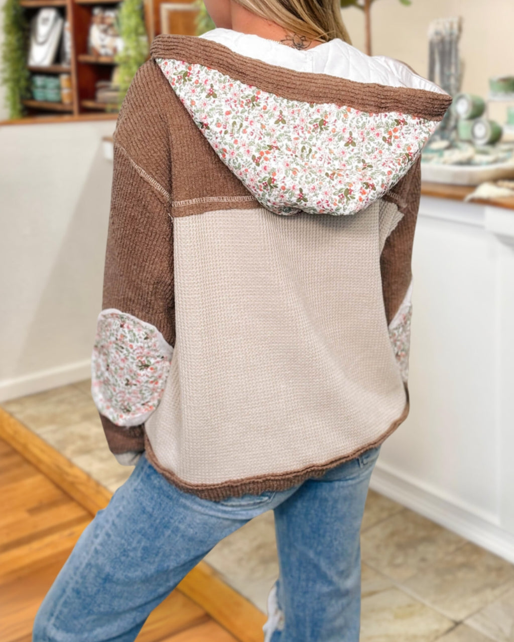 Boho Floral Patchwork Hoodie Jacket