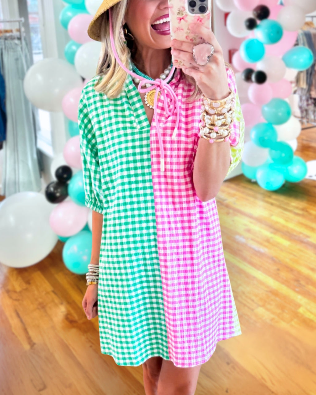 Color-block Plaid Mini Dress