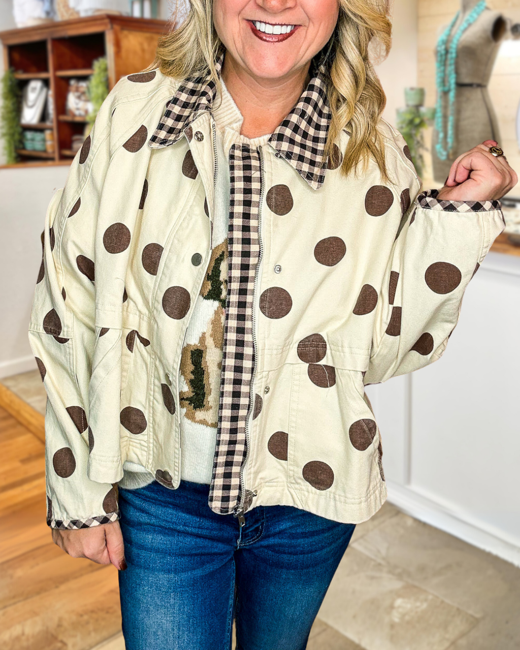 Casual Polka Dot Plaid Jacket