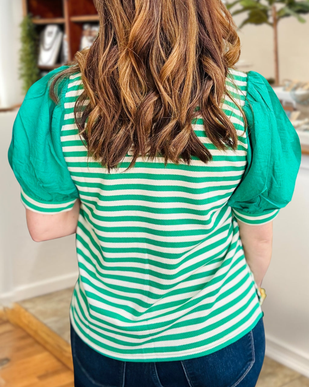 Patchwork Stripe Puff Top