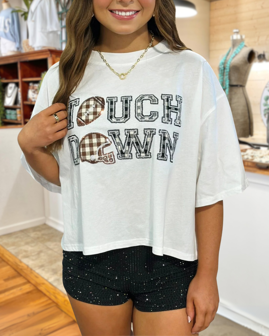 Touch Down Helmet Football Sequined T-Shirt