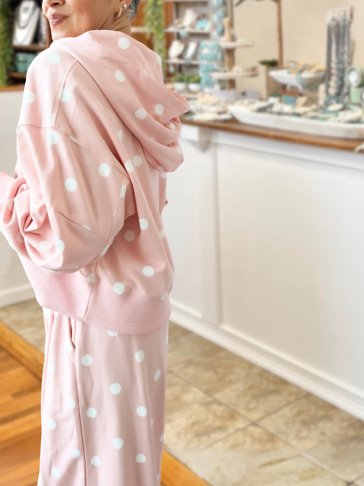 Casual Polka-Dot Hooded Jacket Set