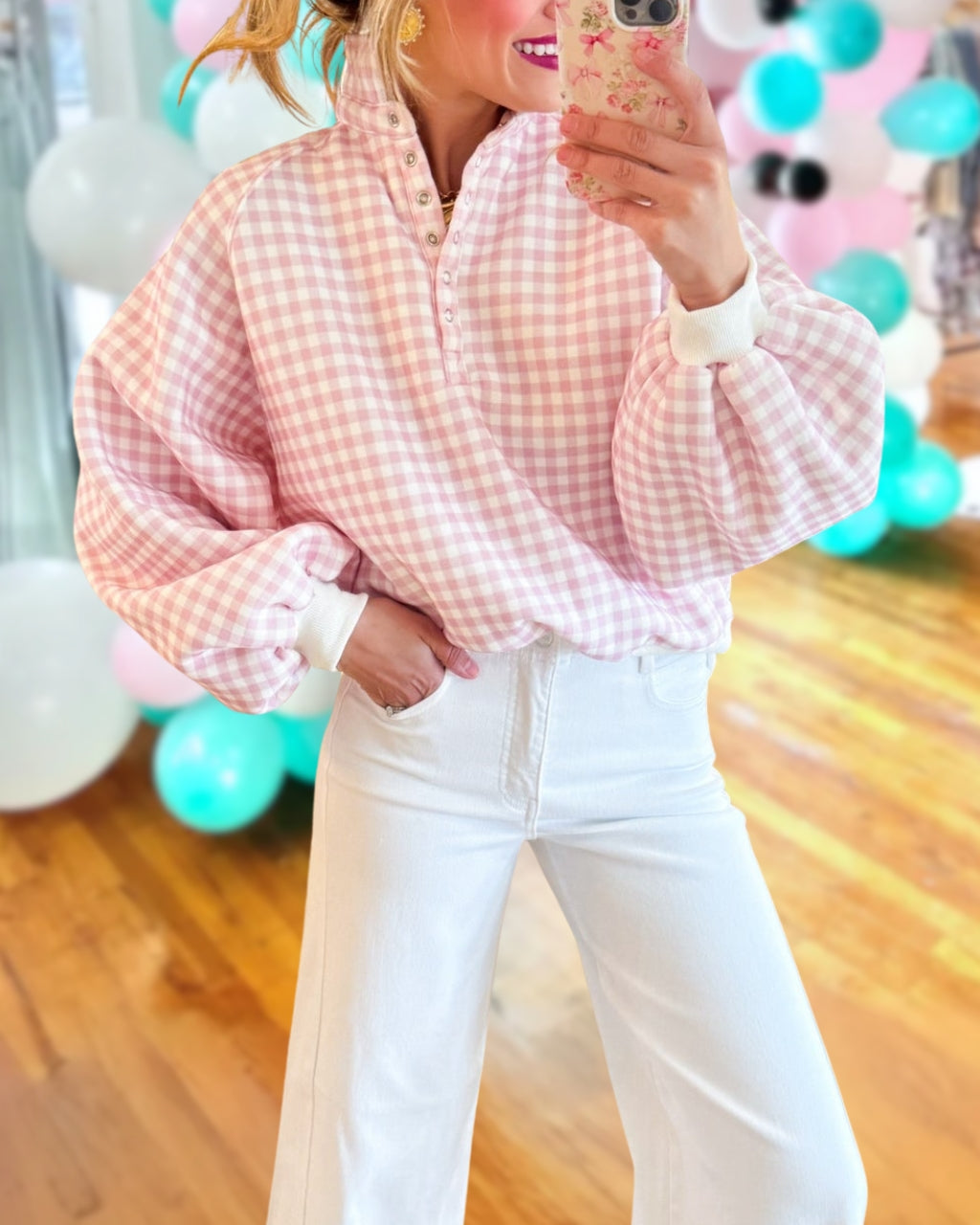 Snap-button Plaid Pullover