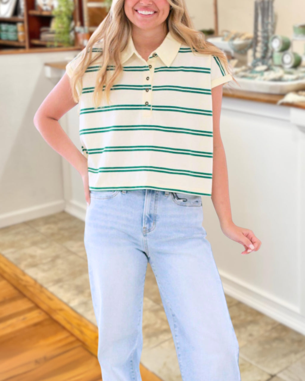 Effortless Stripe Collared Top