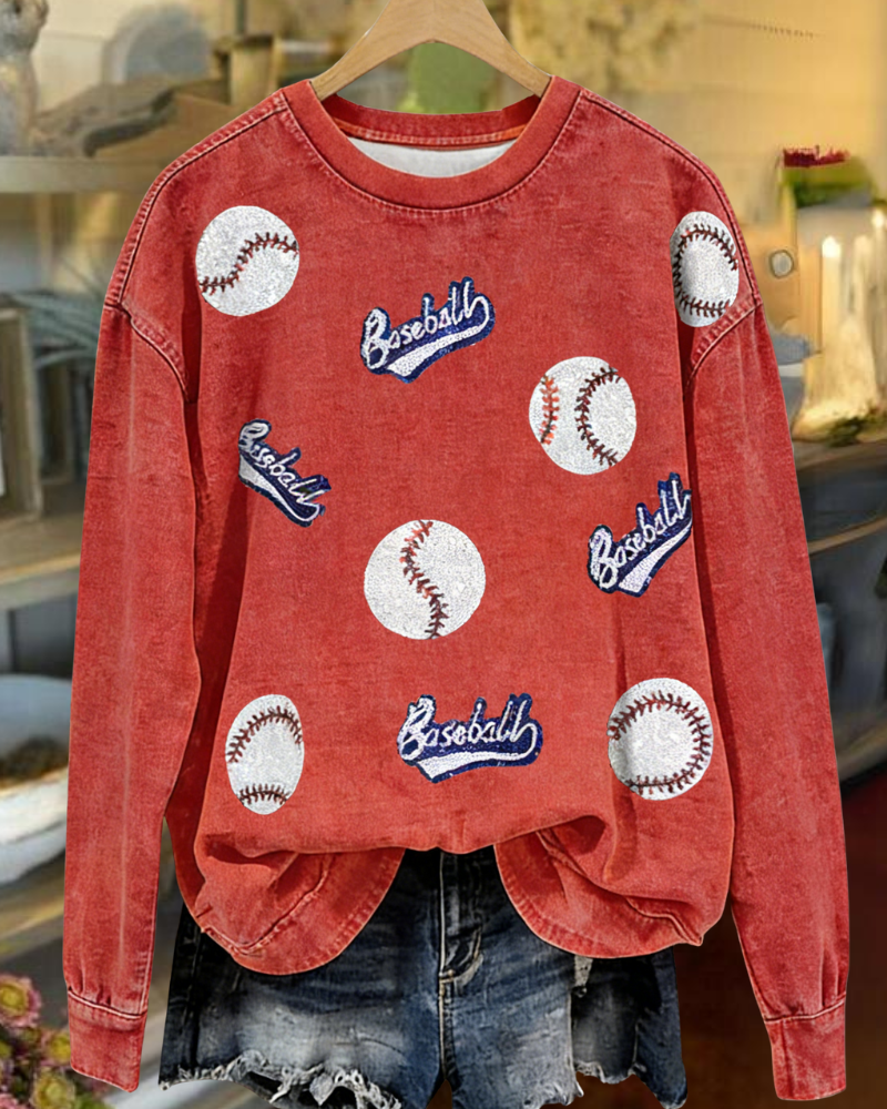 Baseball Sequined Washed Sweatshirt