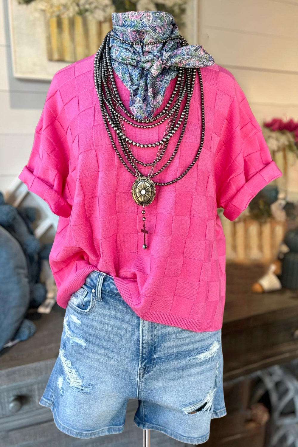 Lightweight Checkered Knit Top