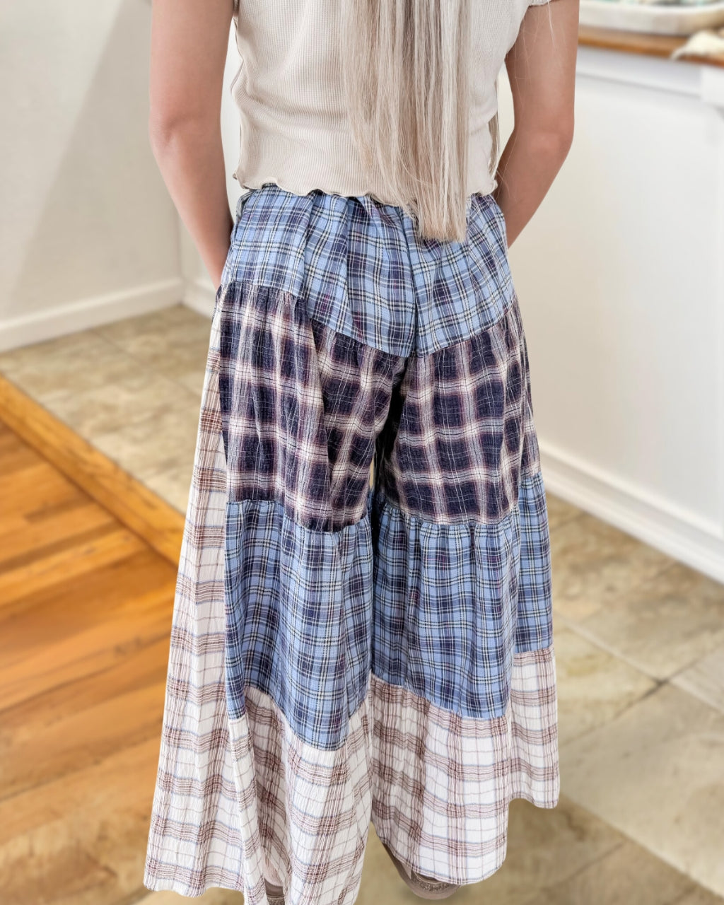 Plaid Patchwork Wide-leg Pants