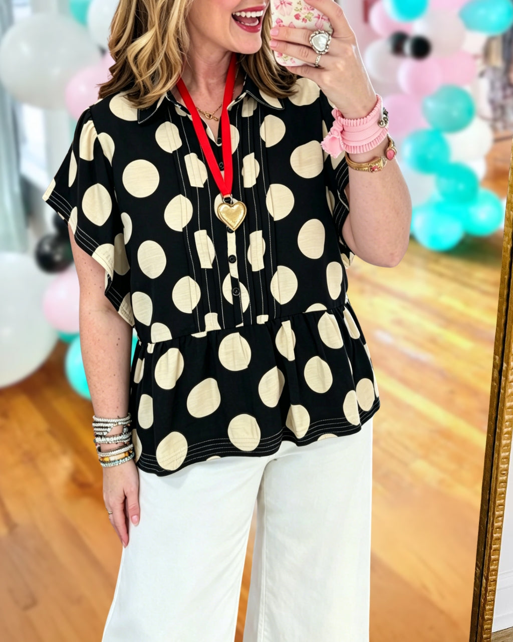 Chic Pleated Polka-Dot Top