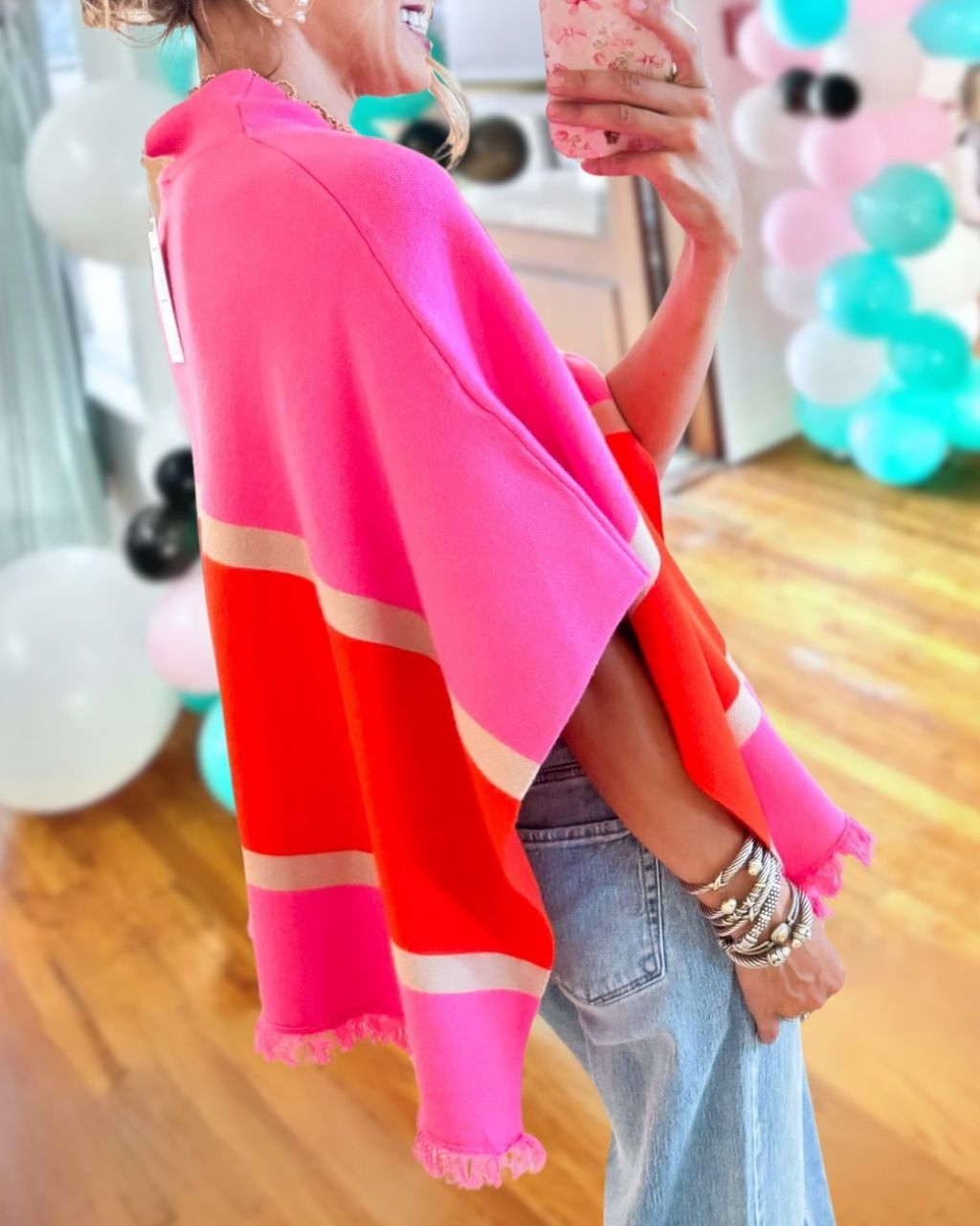 Color-block Cape Tassel Top