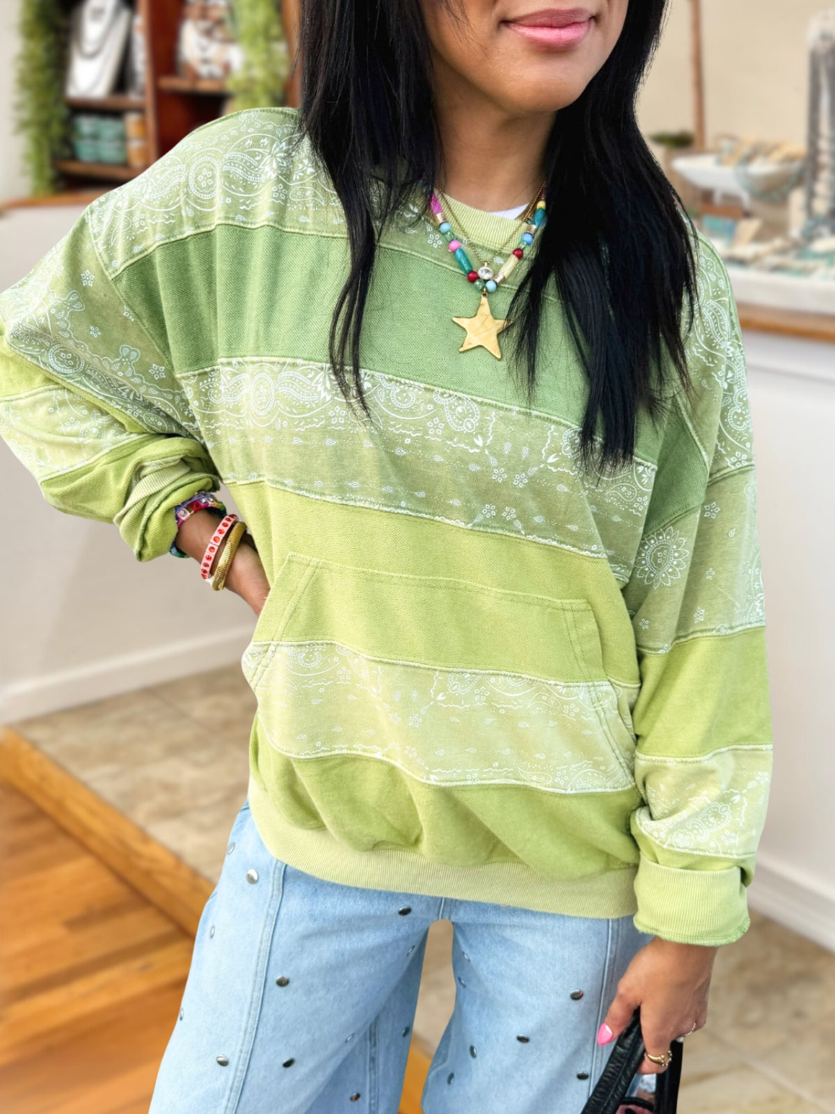 Paisley Patchwork Large Pocket Pullover