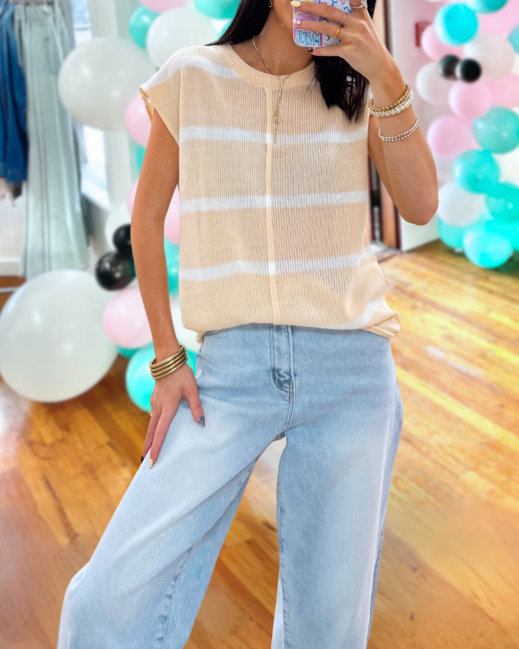 Striped Knit Sleeveless Top