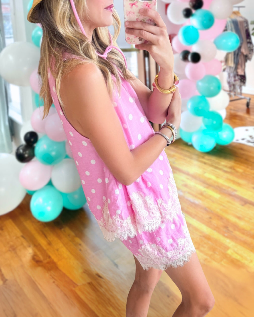 Polka Dot Lace Trim Shorts Set