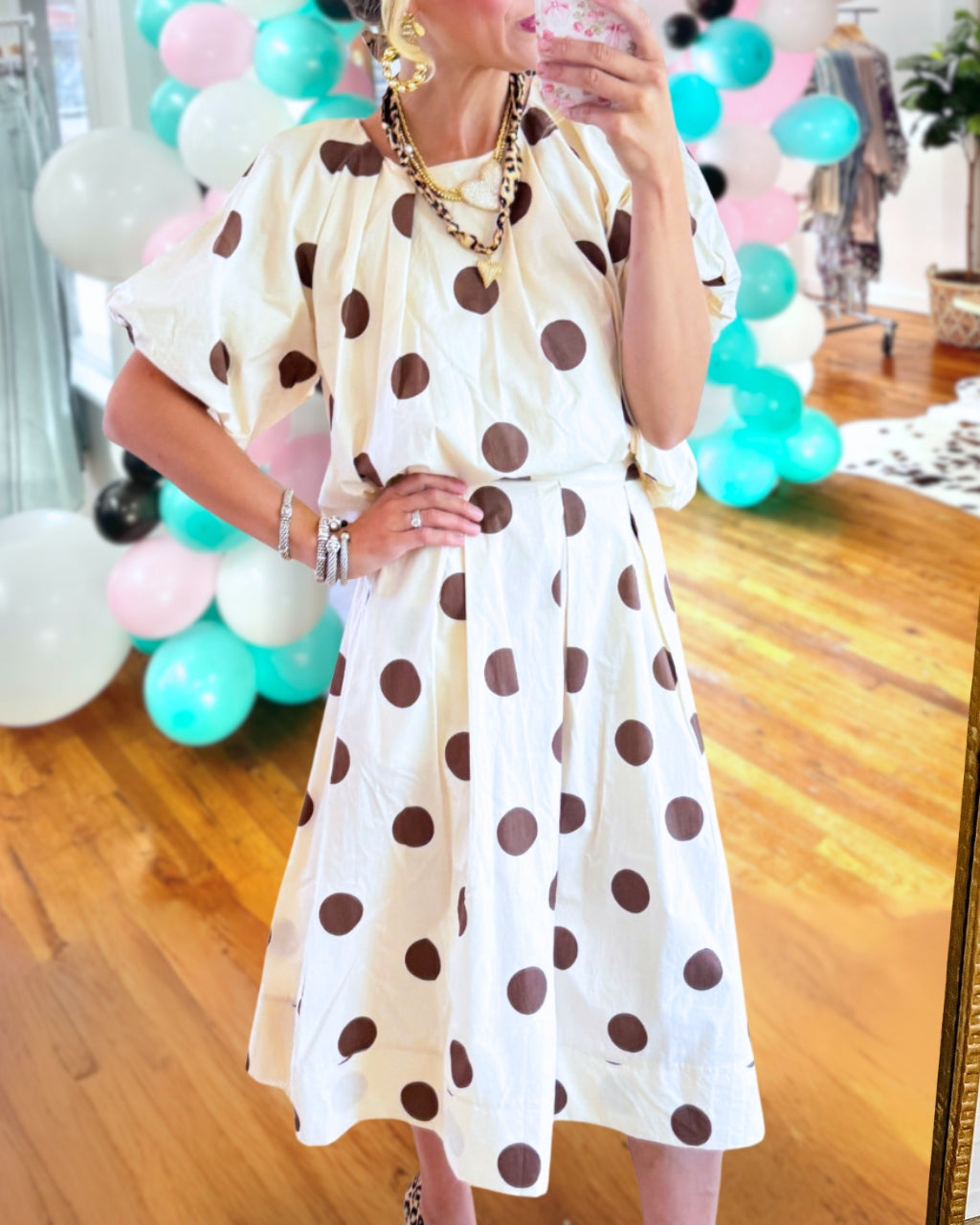 Polka Dot Satin Skirt Set