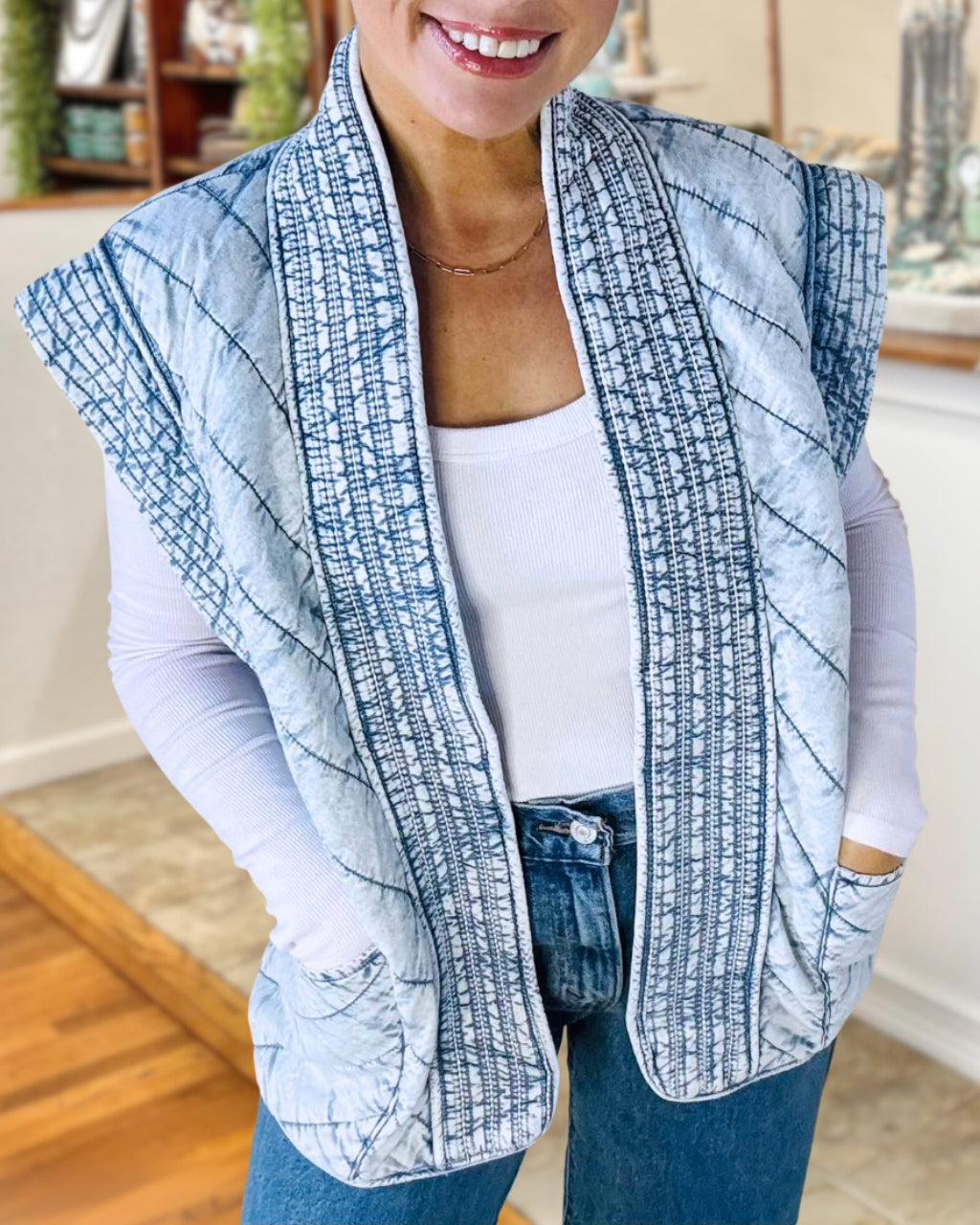 Cozy Layer Quilted Denim Vest