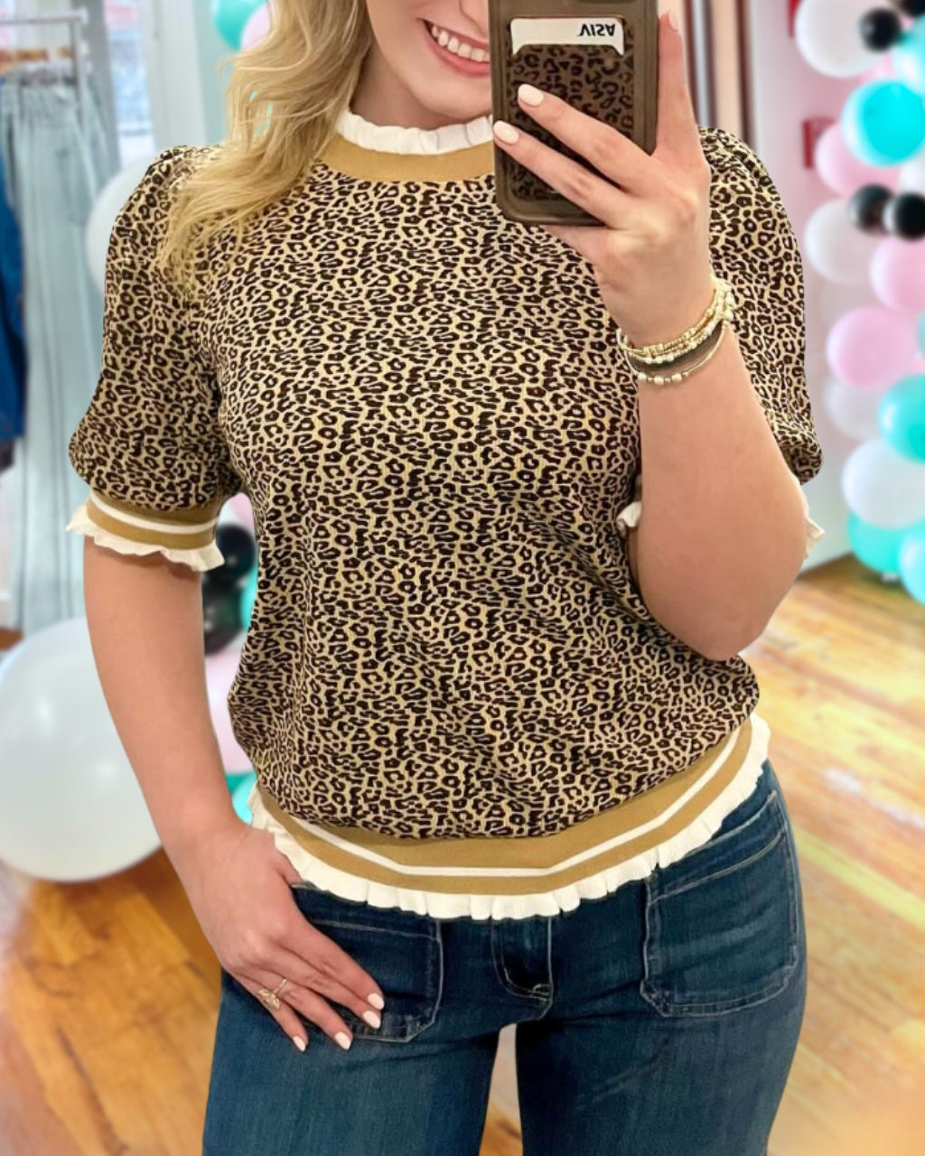 Leopard Ruffle Trim Top