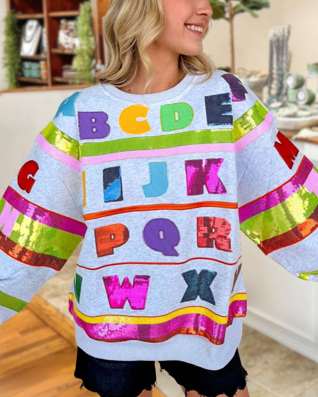 Colorful Letter Sequin Pullover