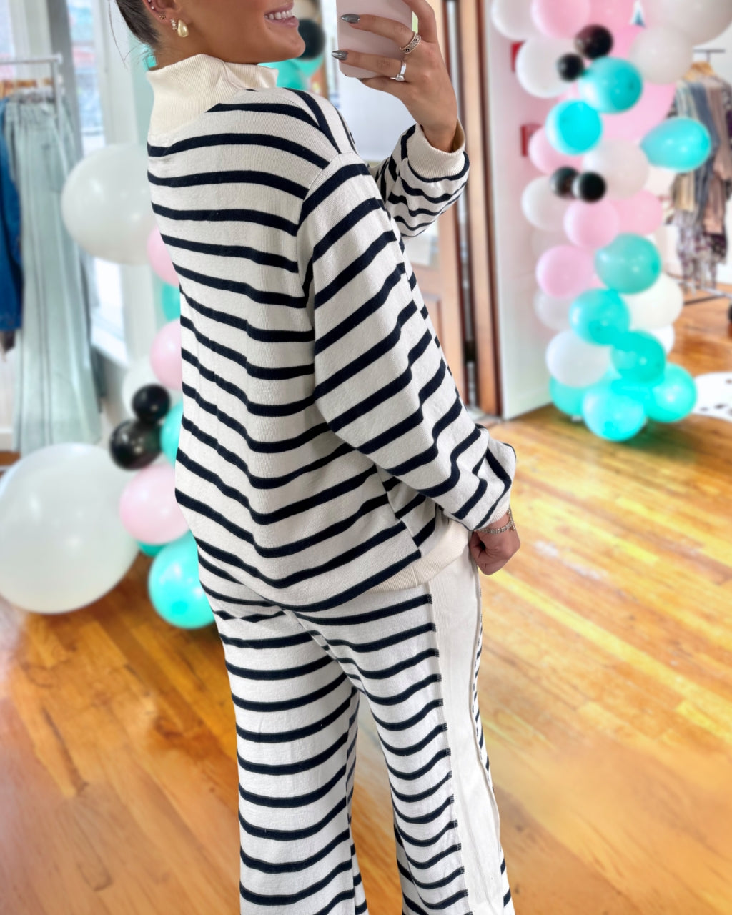 Chic Striped Mock Neck Lounge Set