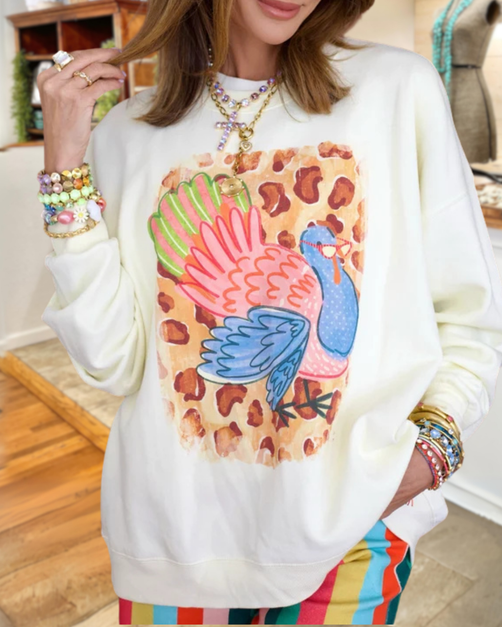 Colorful Turkey Leopard Print Pullover