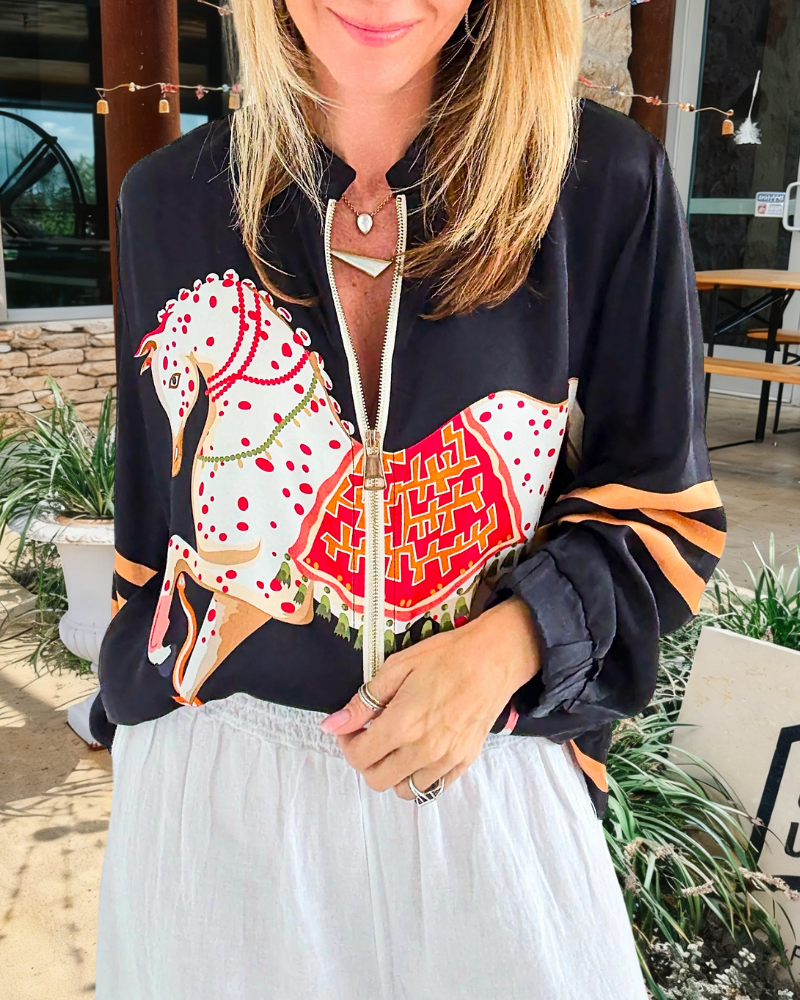 Horse Striped Zip-Up Jacket