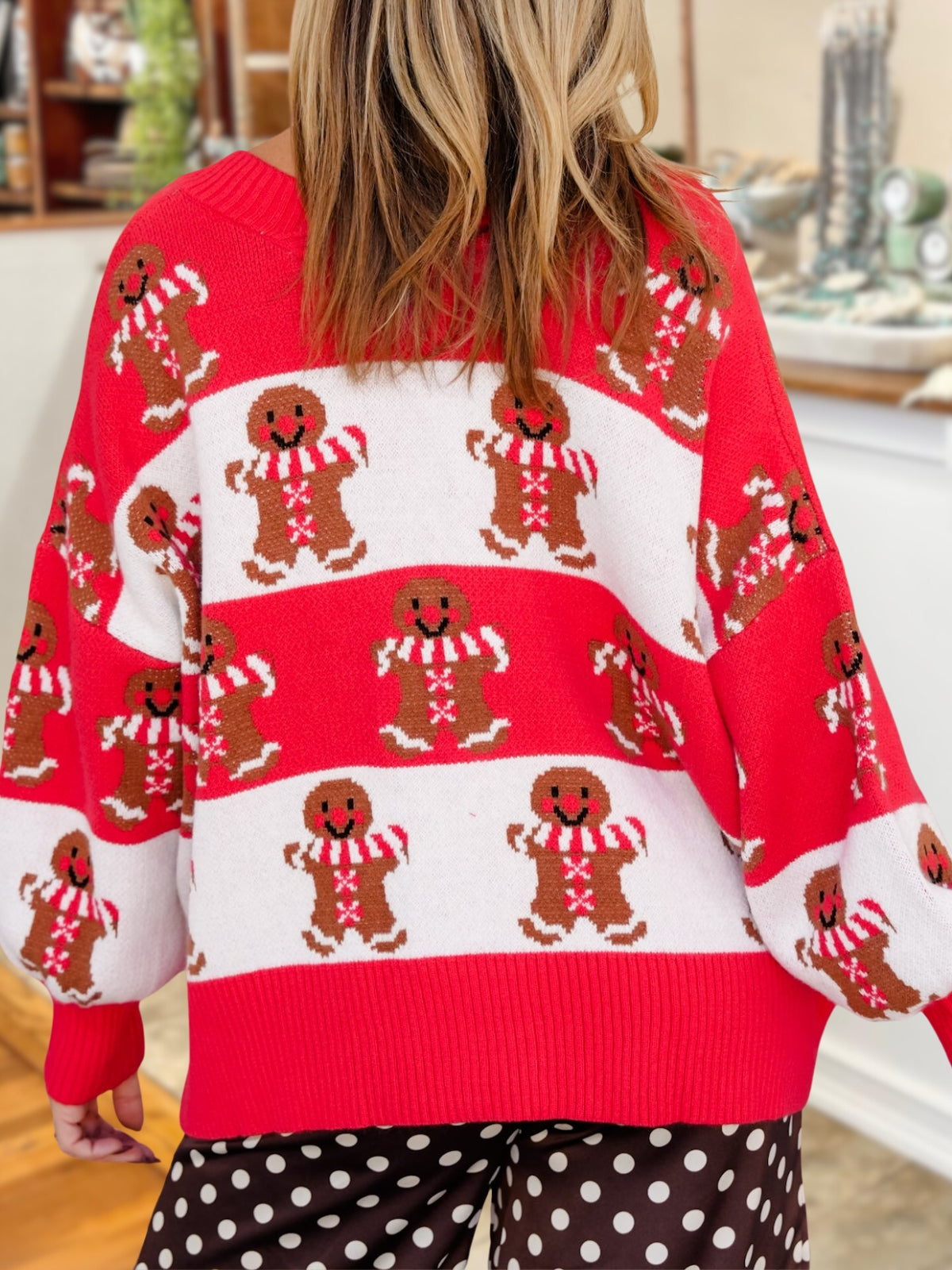 Christmas Gingerbread Man Color-Block Cardigan